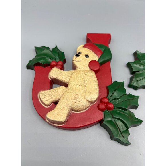 Vintage Homco Teddy Bear Christmas Wall Hanging Set Joy - Picture 2 of 6